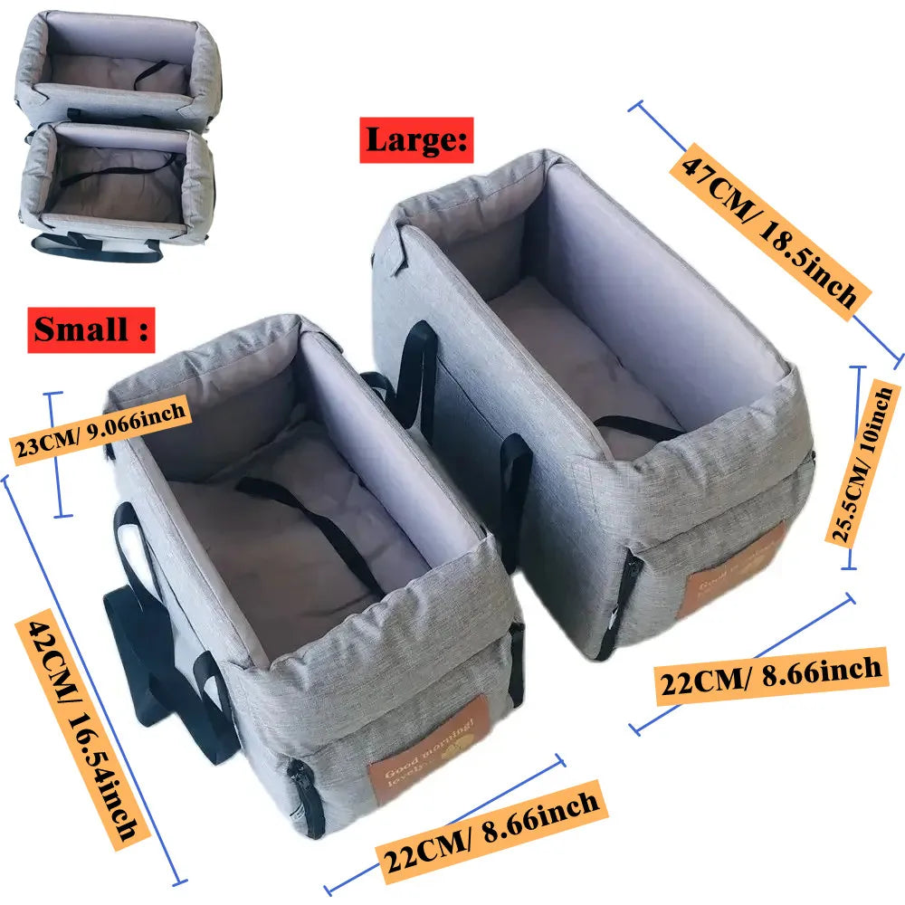 Assento de carro para cães pequenos, console central, assento impulsionador para animais de estimação, carro, filhote de cachorro, portátil, transportador de cães para gatos, bolsa de viagem de segurança