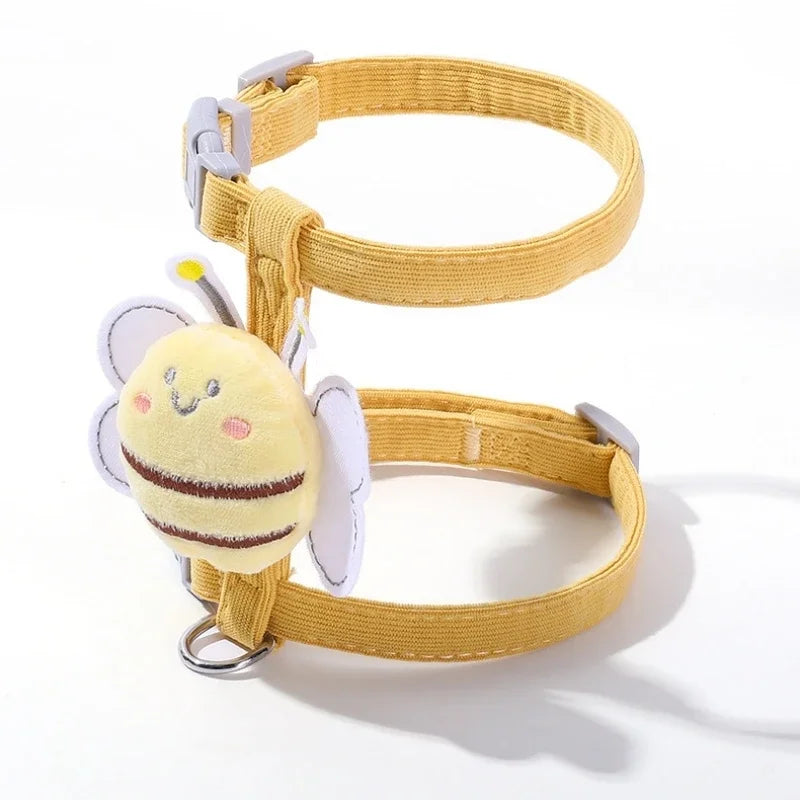Conjunto de coleira de coleira para gato, ajustável, desenho animado, abelha, camada dupla, arnês para cães, pequeno, médio, coleira para animais de estimação, caminhada ao ar livre
