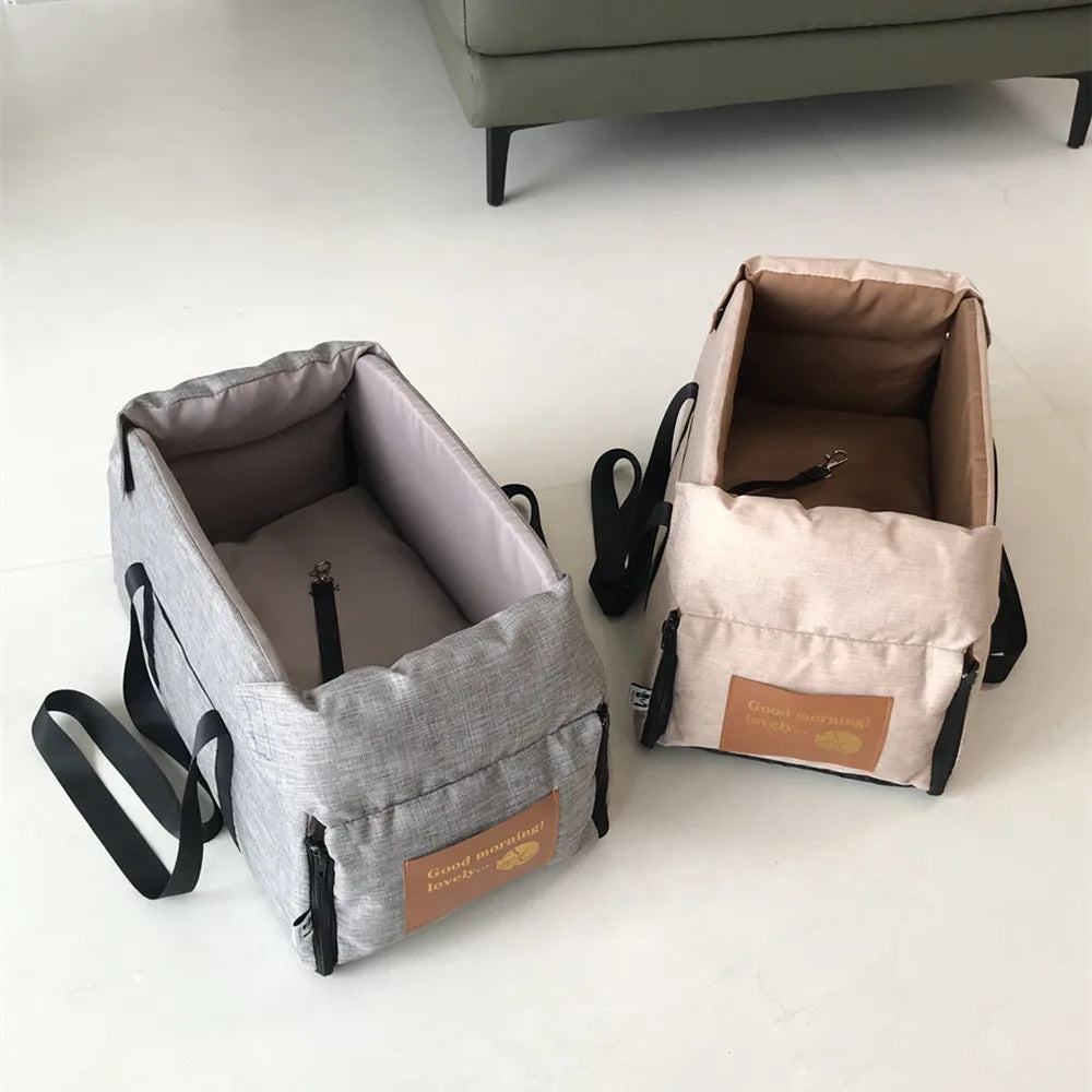 Assento de carro para cães pequenos, console central, assento impulsionador para animais de estimação, carro, filhote de cachorro, portátil, transportador de cães para gatos, bolsa de viagem de segurança