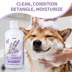 Shampoo e Condicionador 4 em 1 para Cães 220ml Lavanda e Camomila Fórmula Suave Acalma a Pele Desodoriza Limpa Sujeira Amacia