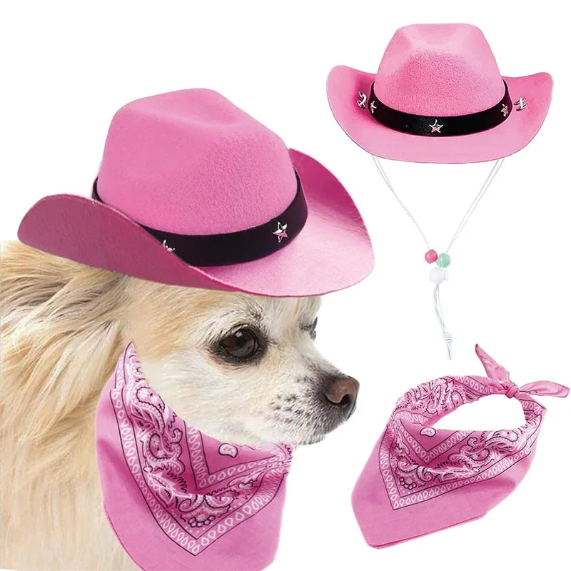 1 conjunto de chapéu de cowboy tamanho animal de estimação para cães e cachecol bandana acessórios ocidentais para gatos cães festa festival uso diário