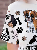 Camiseta feminina branca com gola redonda, citação para amantes de animais de estimação, a vida é melhor com cães, desenho animado, estampa de osso de pata de cachorro, manga curta