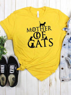 Mãe de gatos imprimir camiseta feminina manga curta o pescoço solto camiseta feminina senhoras moda camiseta topos roupas mujer