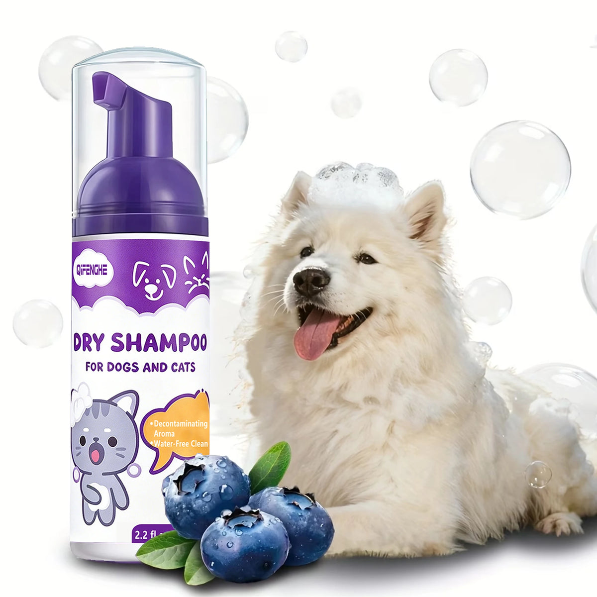 Shampoo Seco em Espuma para Cães e Gatos Sem Enxágue - Limpeza Sem Água para Filhotes, Desodorizante e Refrescante