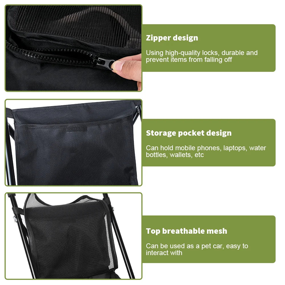 Carrinho de Pet Dobrável, Carrinho de Compras, Carrinho de Viagem para Cães com 4 Rodas e Cesta de Armazenamento para Filhotes e Gatos, Capacidade de Peso de 20kg