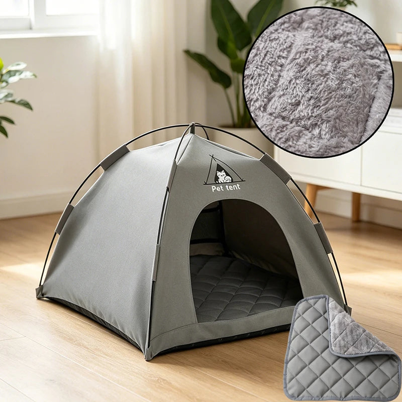 Casa Dobrável para Gatos, Tenda para Animais de Estimação, Ninho Universal para Gatos e Cães, Tapete Quente de Inverno, Portátil e Respirável