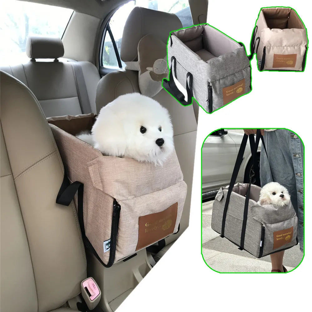 Assento de carro para cães pequenos, console central, assento impulsionador para animais de estimação, carro, filhote de cachorro, portátil, transportador de cães para gatos, bolsa de viagem de segurança