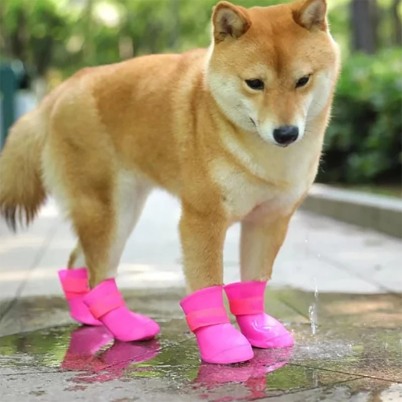 Bota de borracha antiderrapante à prova d'água para animais de estimação, 4 unidades, para cães pequenos, médios e grandes, sapatos para atividades ao ar livre, botas para cães, acessórios para animais de estimação