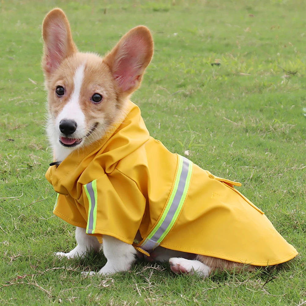 Grande cão capa de chuva corgi manto estilo filhote de cachorro à prova dwaterproof água roupas para cães reflexivo animal de estimação à prova de vento à prova de chuva com capuz capa de chuva para cão