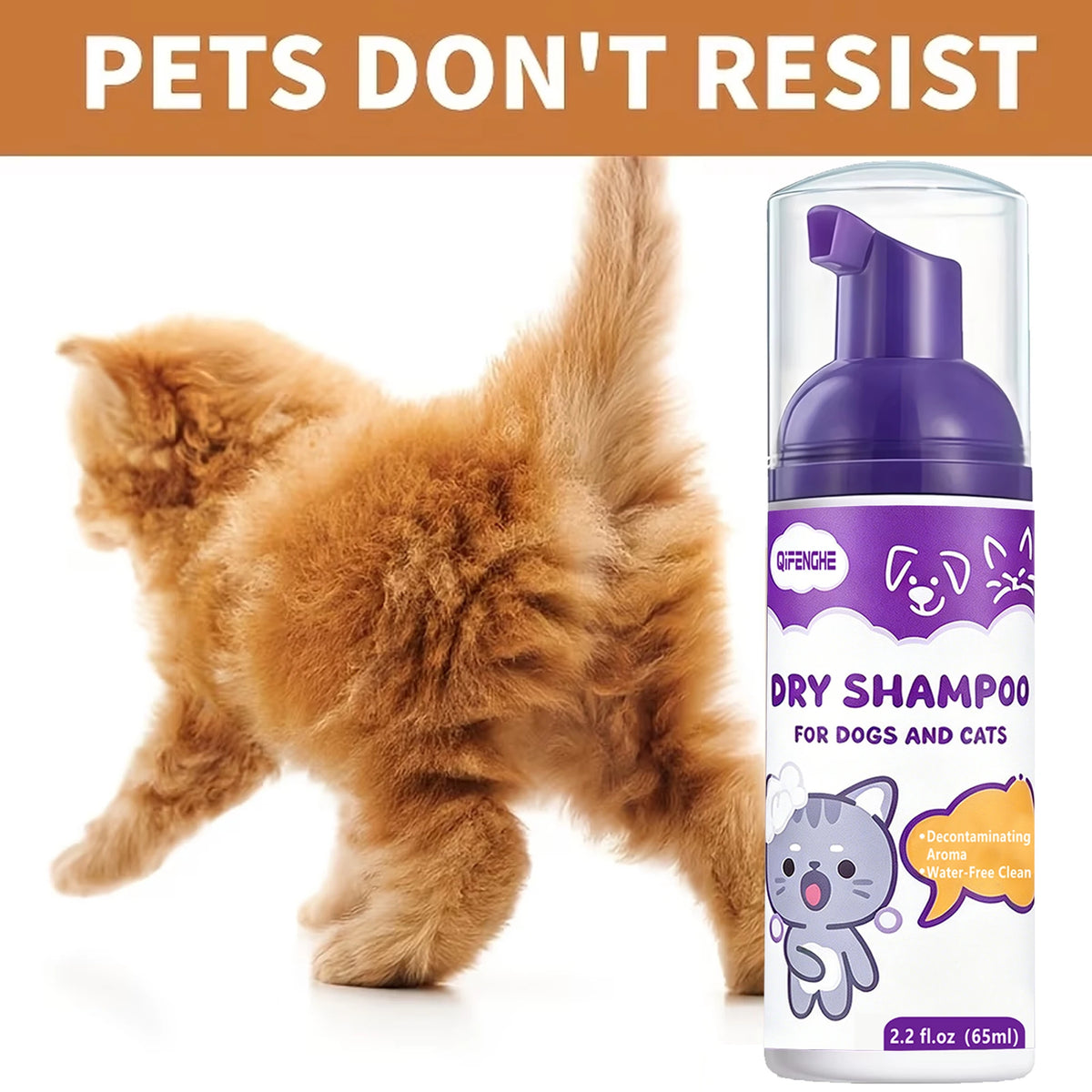 Shampoo Seco em Espuma para Cães e Gatos Sem Enxágue - Limpeza Sem Água para Filhotes, Desodorizante e Refrescante
