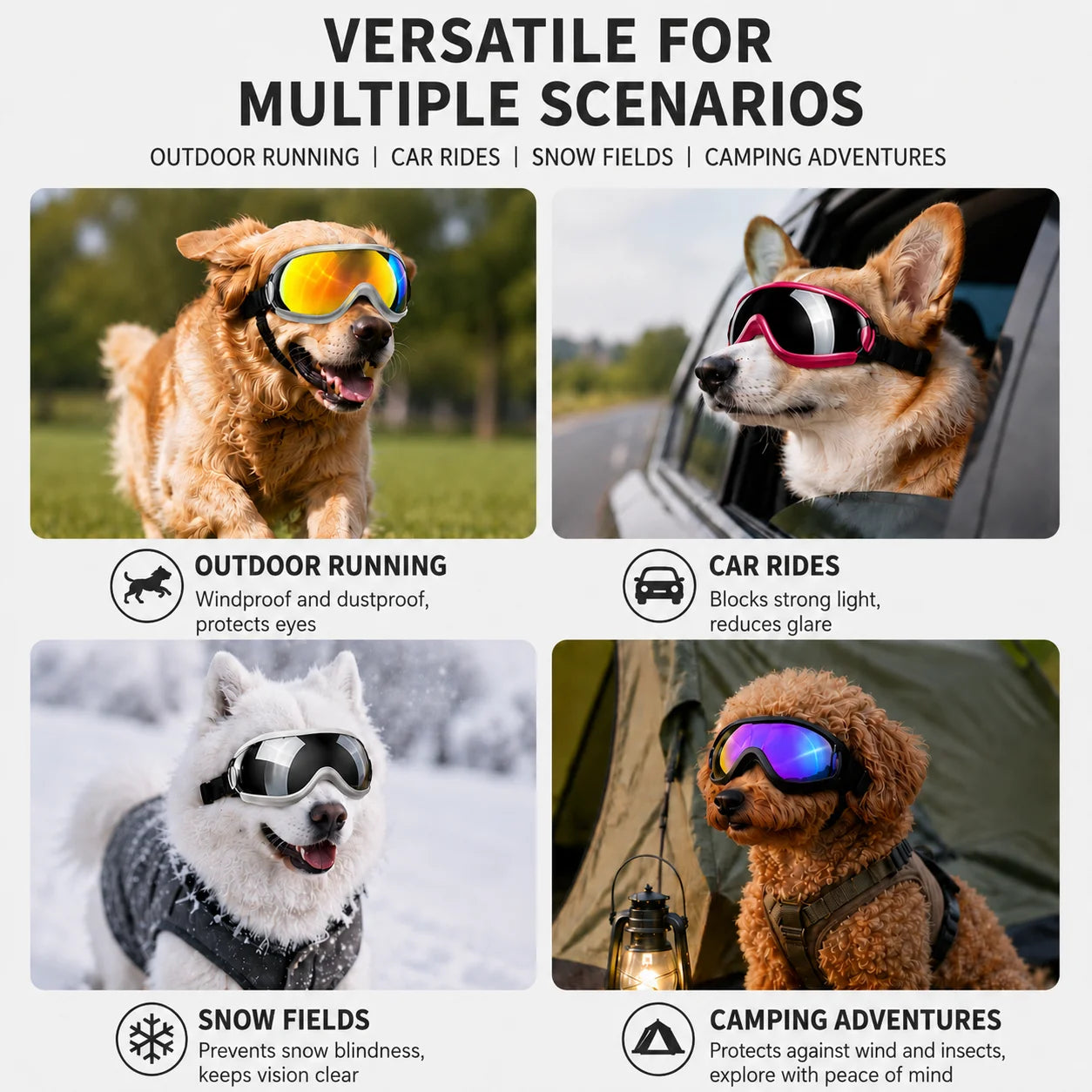 Óculos de Sol Ajustáveis para Cães, Proteção Anti-UV, Óculos de Sol para Animais de Estimação, Óculos de Sol para Cães Amplamente Utilizados, Acessórios para Cães