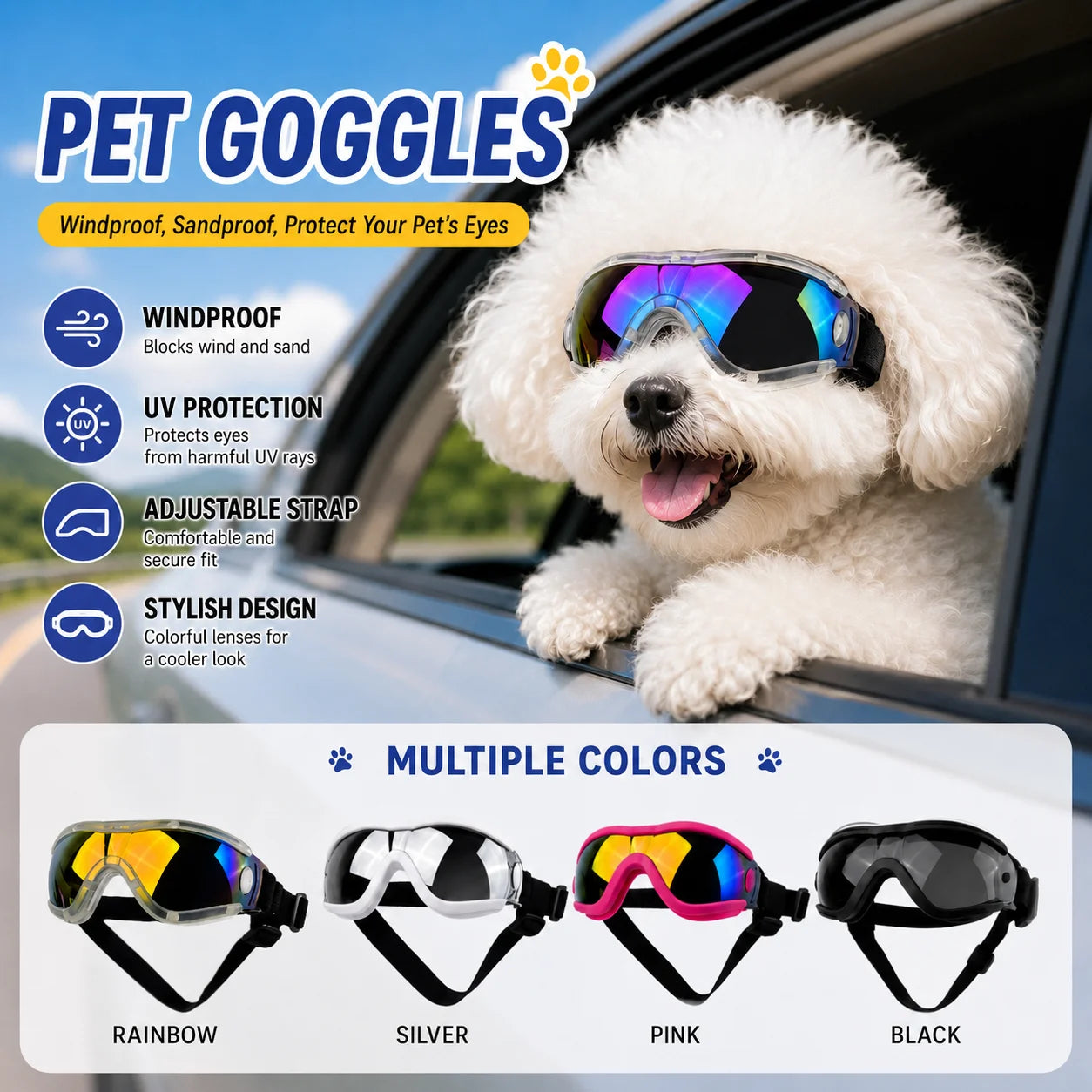 Óculos de Sol Ajustáveis para Cães, Proteção Anti-UV, Óculos de Sol para Animais de Estimação, Óculos de Sol para Cães Amplamente Utilizados, Acessórios para Cães