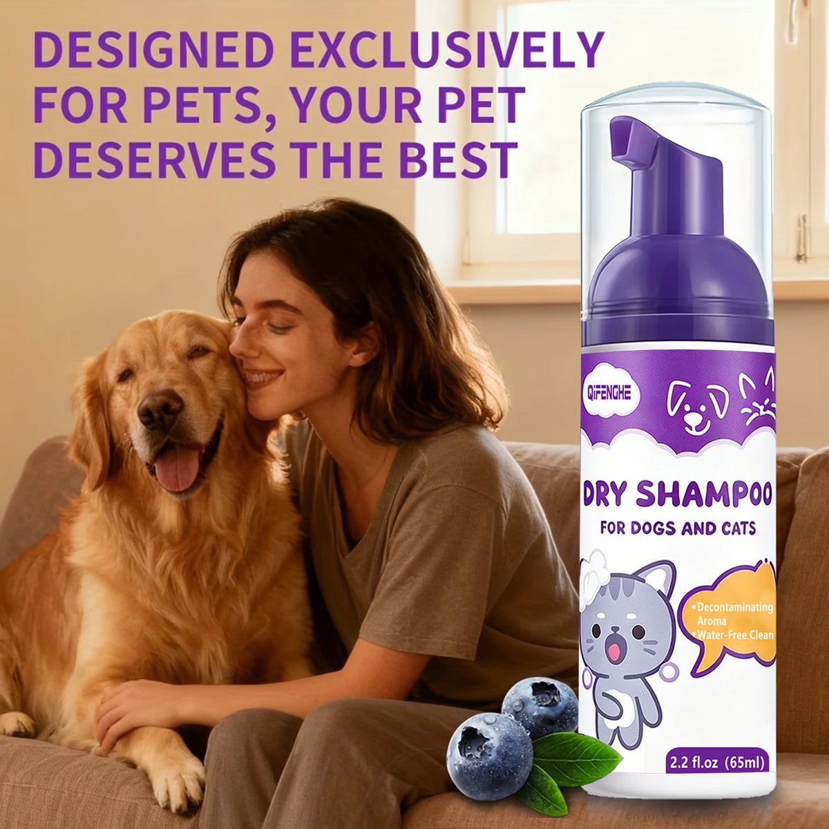 Shampoo Seco em Espuma para Cães e Gatos Sem Enxágue - Limpeza Sem Água para Filhotes, Desodorizante e Refrescante