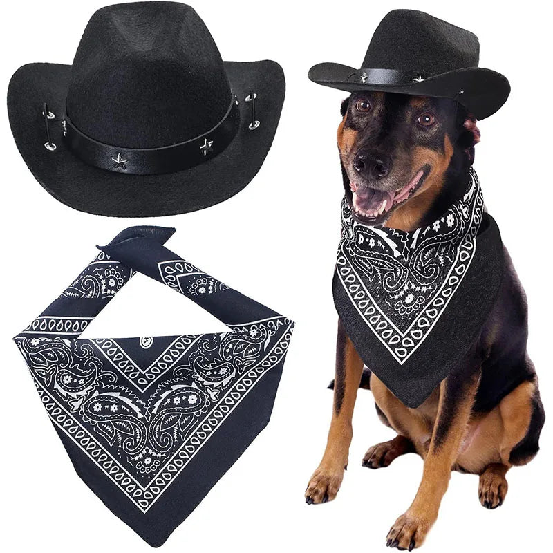 1 conjunto de chapéu de cowboy tamanho animal de estimação para cães e cachecol bandana acessórios ocidentais para gatos cães festa festival uso diário