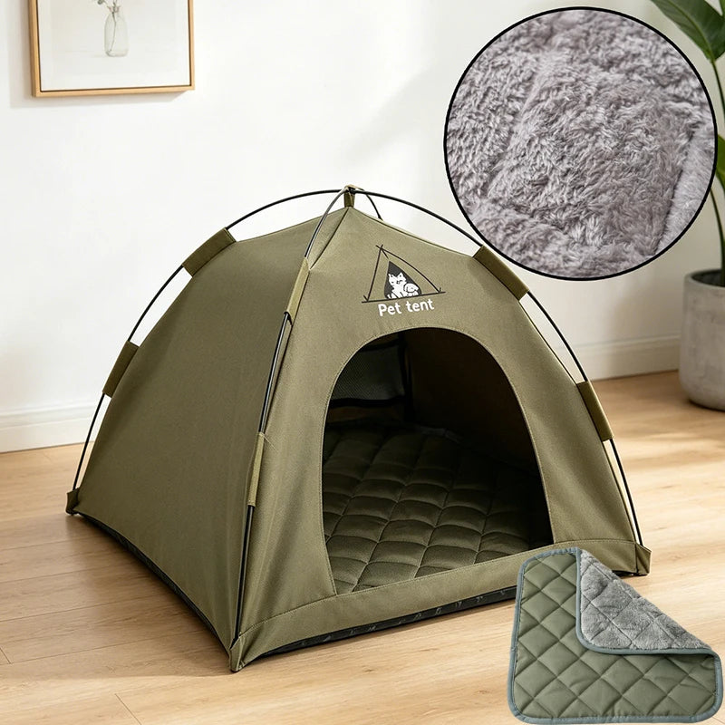 Casa Dobrável para Gatos, Tenda para Animais de Estimação, Ninho Universal para Gatos e Cães, Tapete Quente de Inverno, Portátil e Respirável