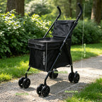 Carrinho de Pet Dobrável, Carrinho de Compras, Carrinho de Viagem para Cães com 4 Rodas e Cesta de Armazenamento para Filhotes e Gatos, Capacidade de Peso de 20kg