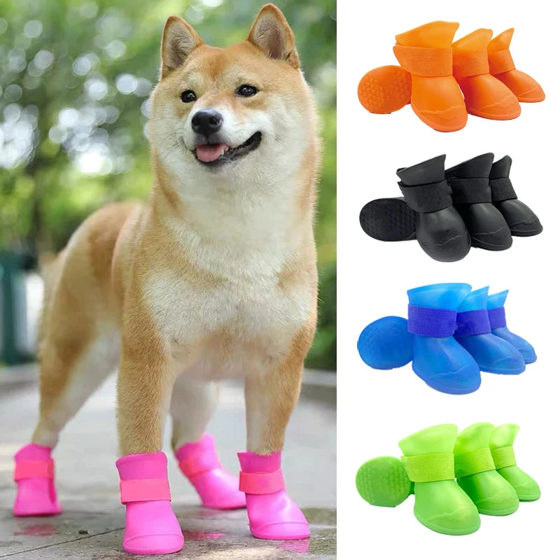 Bota de borracha antiderrapante à prova d'água para animais de estimação, 4 unidades, para cães pequenos, médios e grandes, sapatos para atividades ao ar livre, botas para cães, acessórios para animais de estimação