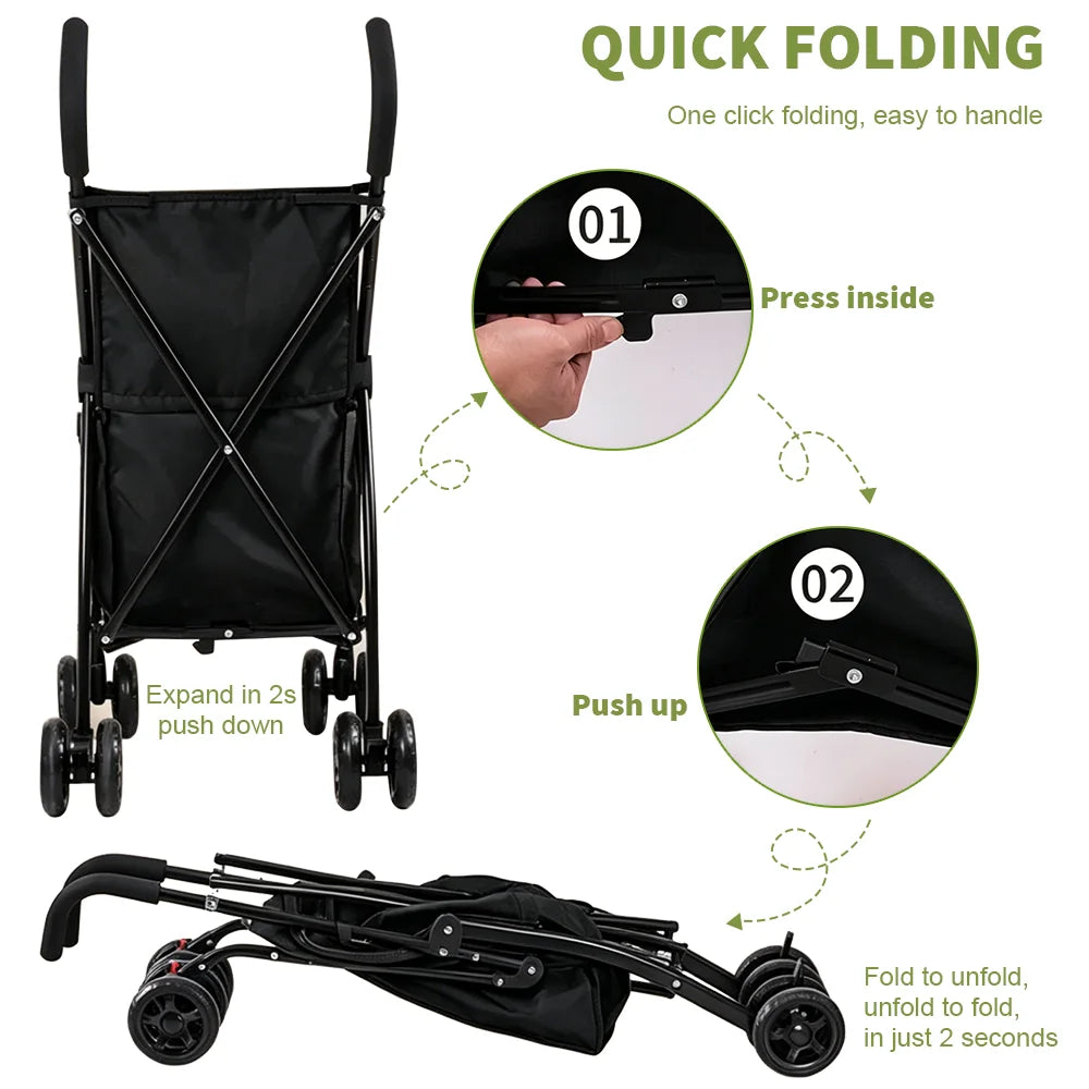 Carrinho de Pet Dobrável, Carrinho de Compras, Carrinho de Viagem para Cães com 4 Rodas e Cesta de Armazenamento para Filhotes e Gatos, Capacidade de Peso de 20kg