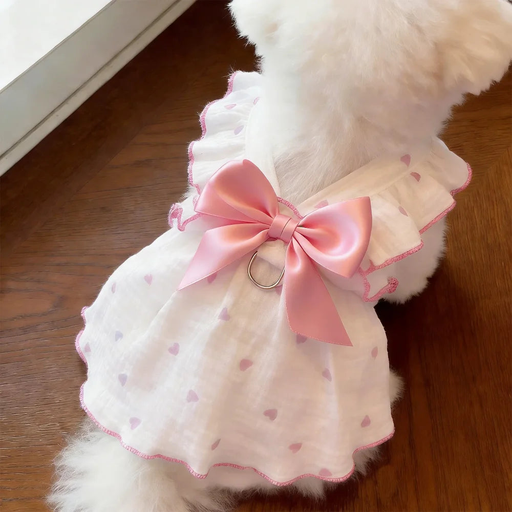 Vestido de Verão para Gatos, Roupa Fina Anti-Queda de Pelos para Animais de Estimação, com Argola D para Coleira, Respirável, para Gatinhos, Cães Pequenos e Filhotes, Estilo Princesa Fofo