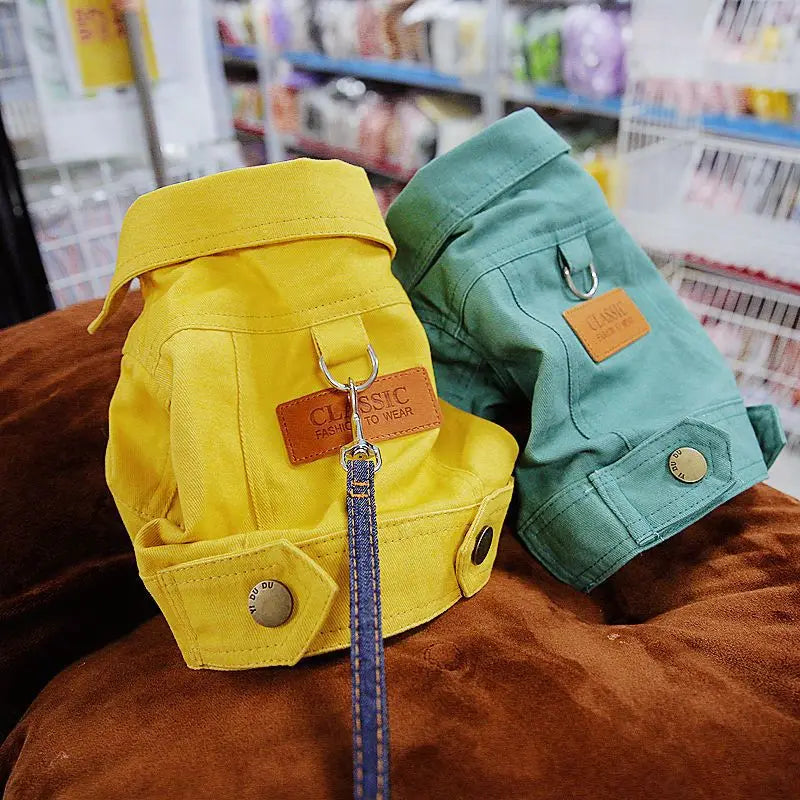 Primavera terno do cão roupas denim casaco roupas com d trela anel para cães pequenos médios filhotes cor do animal de estimação jean pequeno cão traje