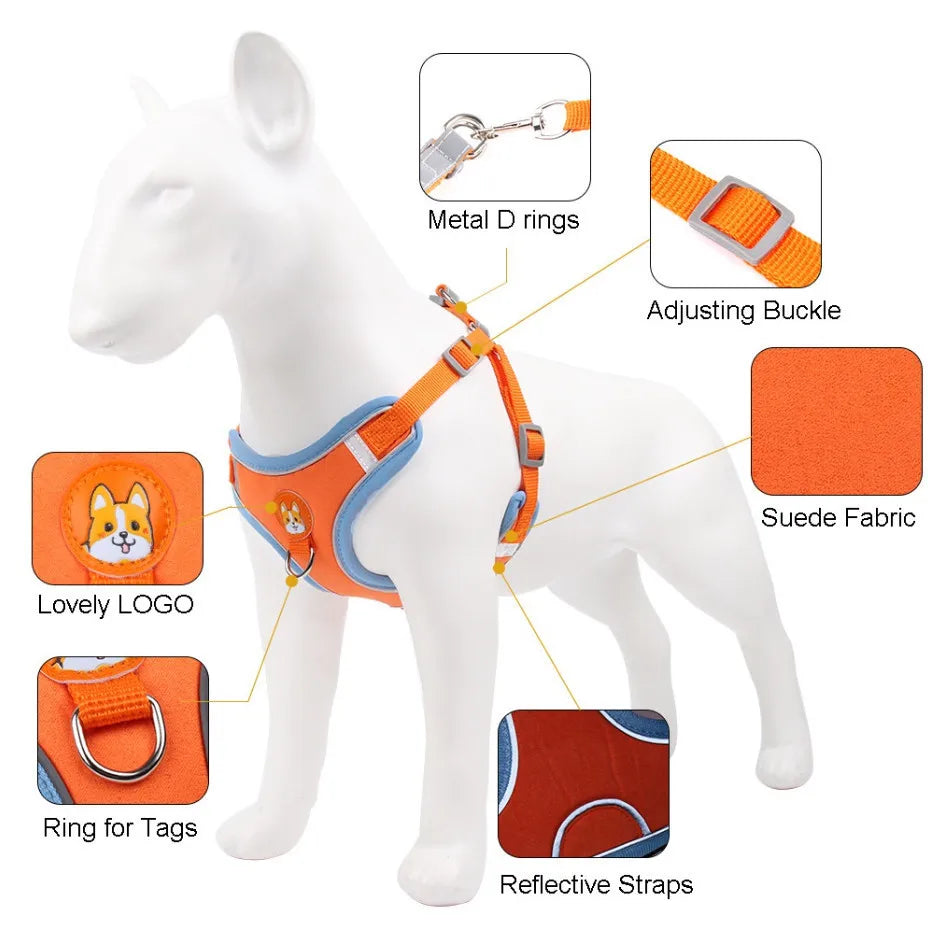 Coleira Peitoral Ajustável para Cães e Gatos, Confortável para Passeio, Material de Nylon Ergonômico e Seguro