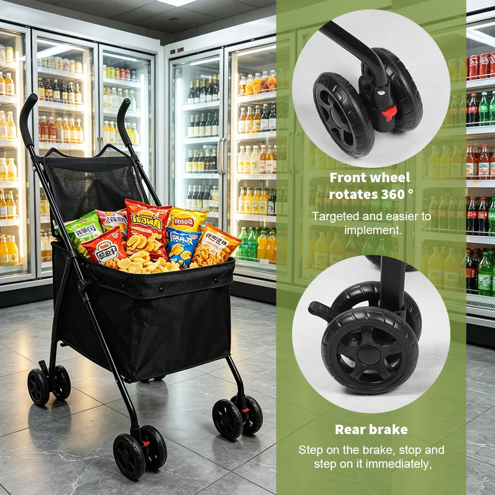 Carrinho de Pet Dobrável, Carrinho de Compras, Carrinho de Viagem para Cães com 4 Rodas e Cesta de Armazenamento para Filhotes e Gatos, Capacidade de Peso de 20kg