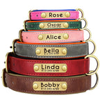 Coleira de couro pu personalizada com placa de identificação, coleira macia acolchoada para cães, nome gravado gratuito para cães pequenos, médios e grandes, ajustável