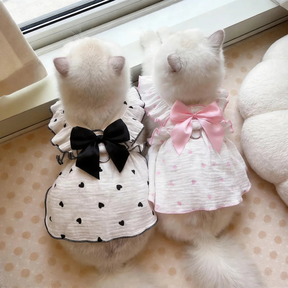Vestido de Verão para Gatos, Roupa Fina Anti-Queda de Pelos para Animais de Estimação, com Argola D para Coleira, Respirável, para Gatinhos, Cães Pequenos e Filhotes, Estilo Princesa Fofo