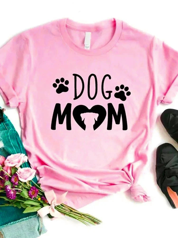 Camiseta feminina cão mãe pata impressão camiseta feminina manga curta o pescoço solto camiseta senhoras causal camiseta roupas topos