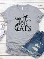 Mãe de gatos imprimir camiseta feminina manga curta o pescoço solto camiseta feminina senhoras moda camiseta topos roupas mujer