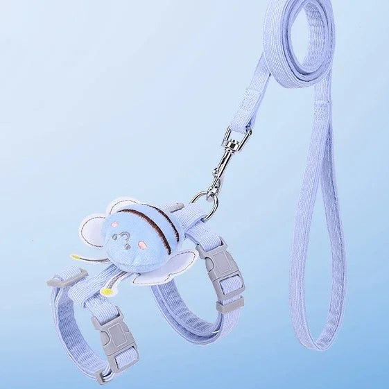 Conjunto de coleira de coleira para gato, ajustável, desenho animado, abelha, camada dupla, arnês para cães, pequeno, médio, coleira para animais de estimação, caminhada ao ar livre