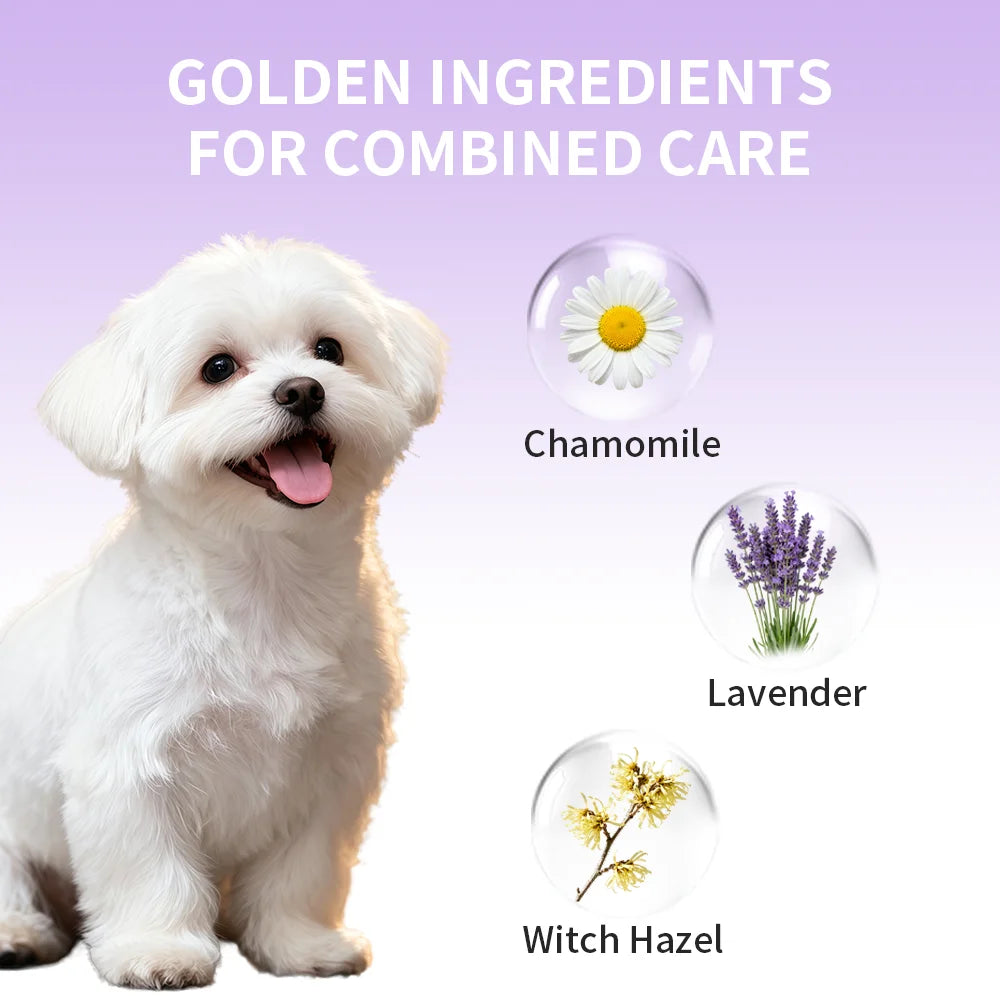 Shampoo e Condicionador 4 em 1 para Cães 220ml Lavanda e Camomila Fórmula Suave Acalma a Pele Desodoriza Limpa Sujeira Amacia