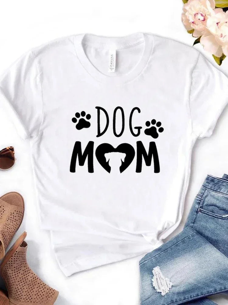 Camiseta feminina cão mãe pata impressão camiseta feminina manga curta o pescoço solto camiseta senhoras causal camiseta roupas topos
