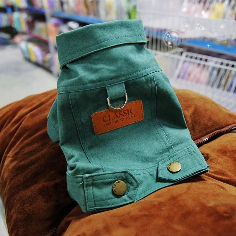 Primavera terno do cão roupas denim casaco roupas com d trela anel para cães pequenos médios filhotes cor do animal de estimação jean pequeno cão traje