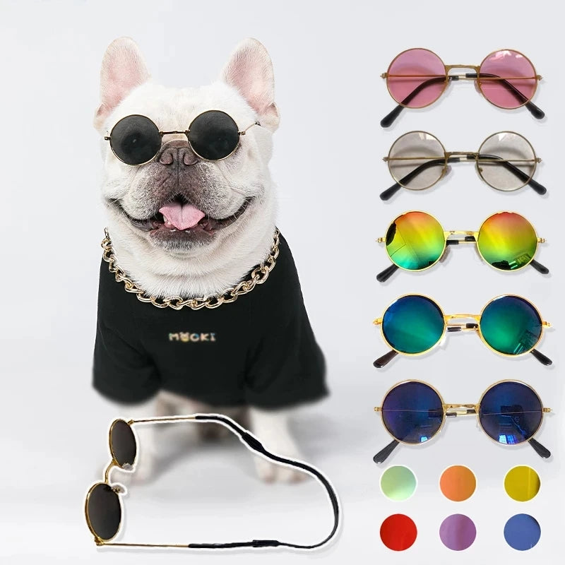 Adorável vintage redondo gato óculos de sol reflexão óculos para pequeno cão gato pet fotos produtos para animais de estimação adereços acessórios