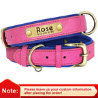 Coleira de couro pu personalizada com placa de identificação, coleira macia acolchoada para cães, nome gravado gratuito para cães pequenos, médios e grandes, ajustável