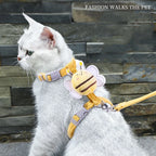 Conjunto de coleira de coleira para gato, ajustável, desenho animado, abelha, camada dupla, arnês para cães, pequeno, médio, coleira para animais de estimação, caminhada ao ar livre