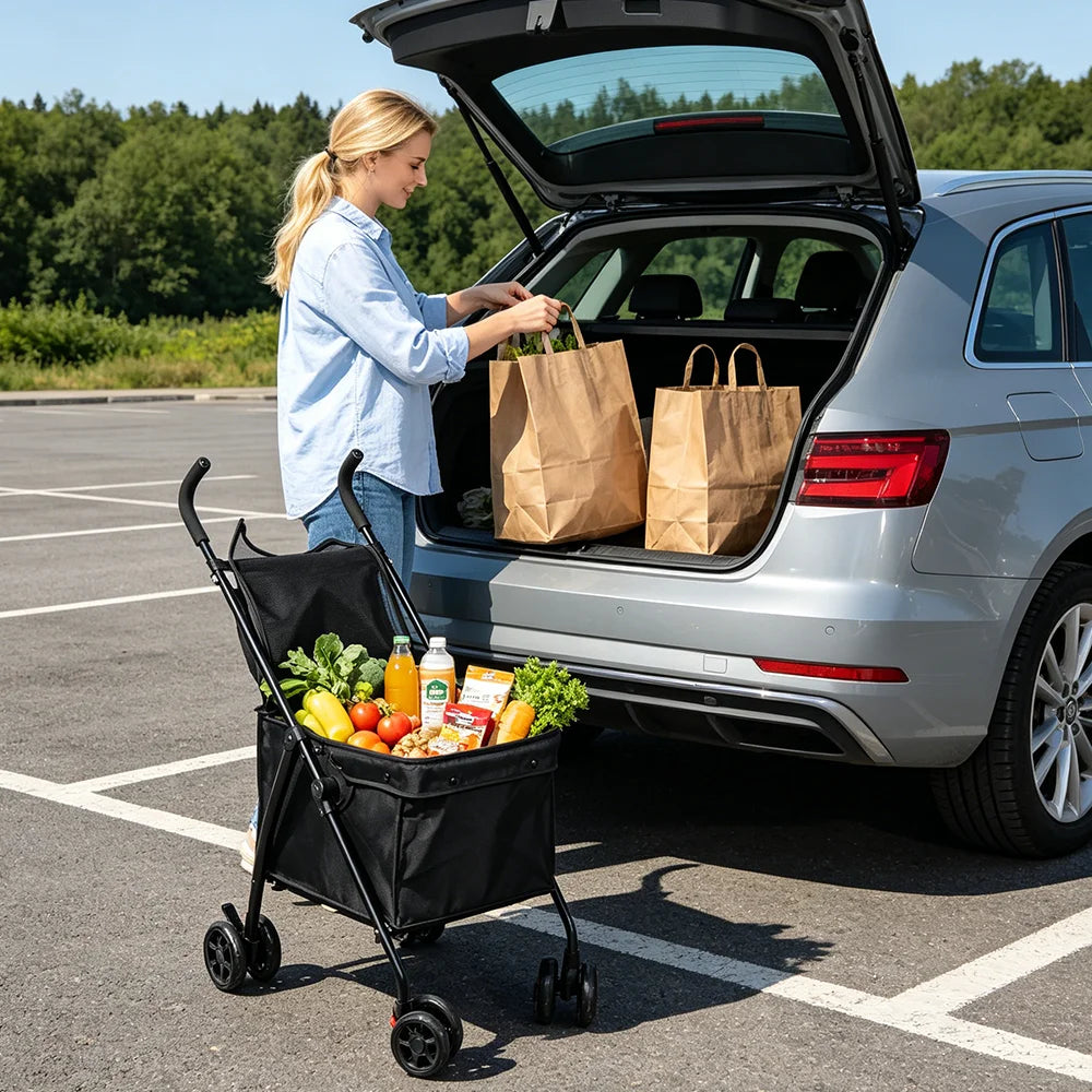 Carrinho de Pet Dobrável, Carrinho de Compras, Carrinho de Viagem para Cães com 4 Rodas e Cesta de Armazenamento para Filhotes e Gatos, Capacidade de Peso de 20kg