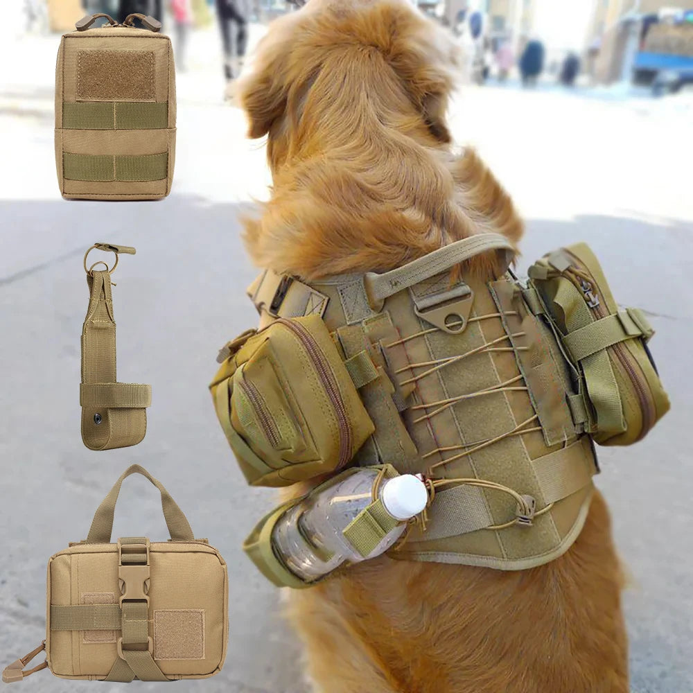 3 pçs sacos táticos do cão anexando no arnês colete 2 pçs bolsa moles e 1 cinto suporte de garrafa cintura militar treinamento transportadora