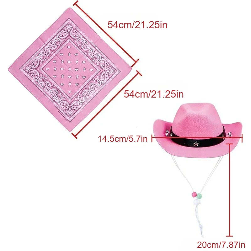 1 conjunto de chapéu de cowboy tamanho animal de estimação para cães e cachecol bandana acessórios ocidentais para gatos cães festa festival uso diário