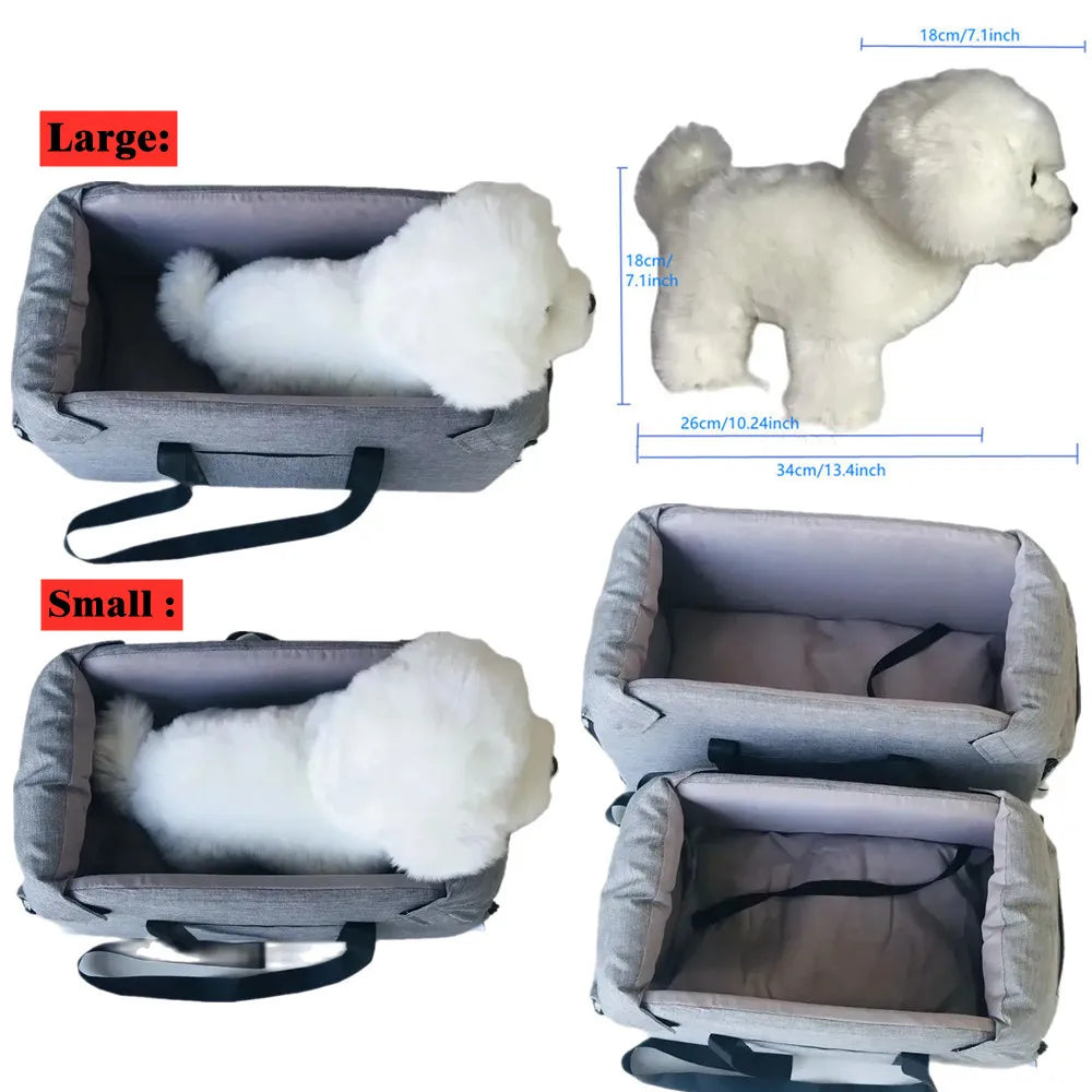 Assento de carro para cães pequenos, console central, assento impulsionador para animais de estimação, carro, filhote de cachorro, portátil, transportador de cães para gatos, bolsa de viagem de segurança